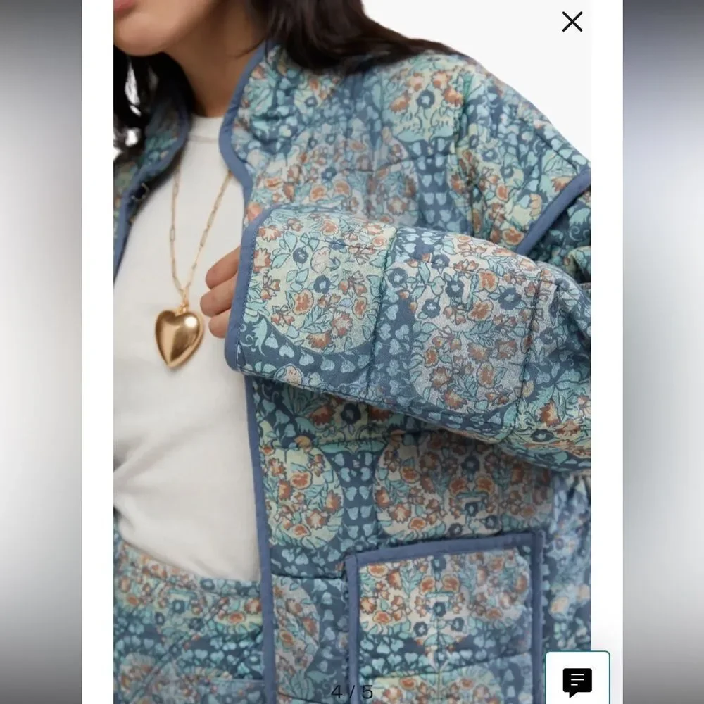Free People Women's Chloe Cotton Floral Quilted Jacket Size Small - Picture 3 of 10